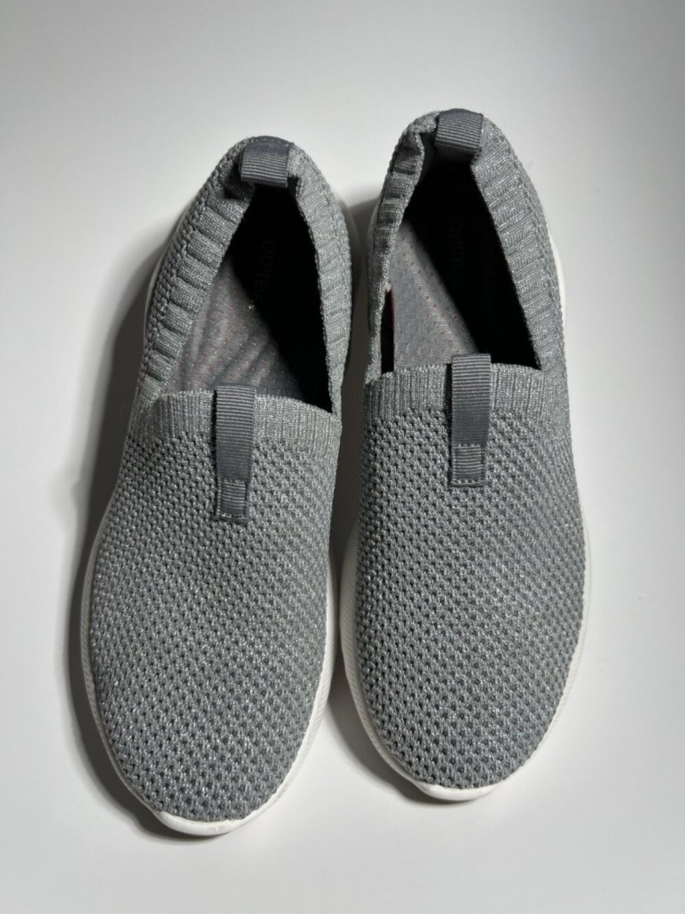 Aetrex Angie Gray White Knit Slip-On Sneakers Women’s Size 7 Comfort Shoes - Picture 9 of 13